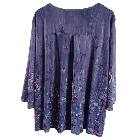 NWT Bebonnie Plus 4X Purple Lined Flowy Spring Floral 3/4 Split Sheer Sleeve Top - Picture 8 of 12